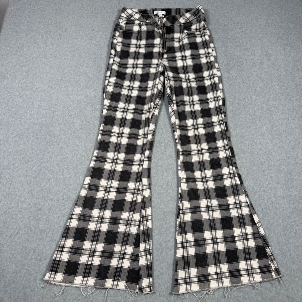 Forever 21 Premium Plaid Flare Pants Grunge Punk Checkered Bell Bottom Size 27